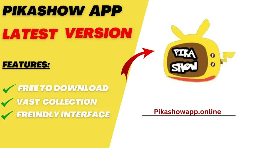 Pikashow Promotional banner for the Pikashow app and  features with Pikashow logo